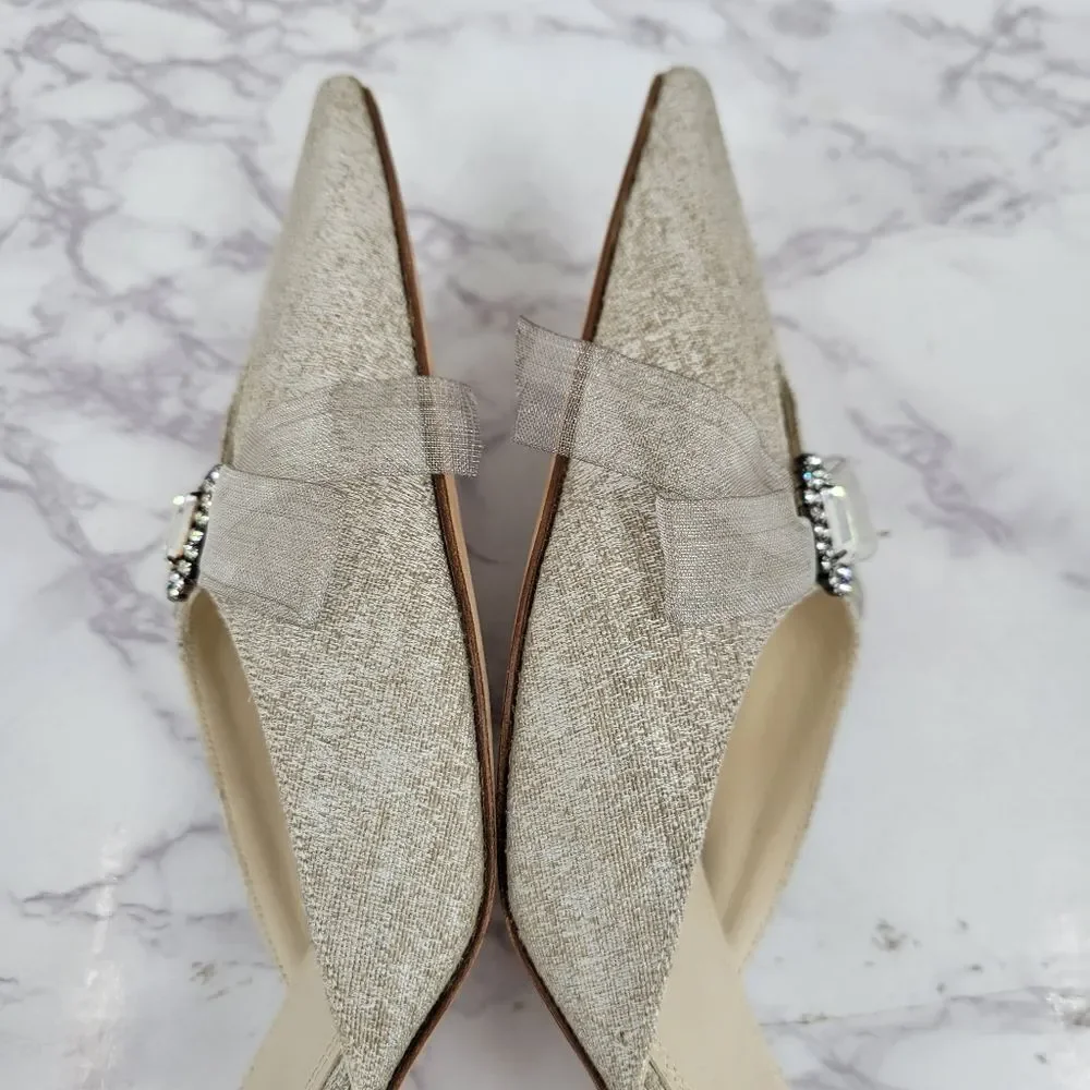 Shannon Britt Italian Silver Kitten Heel Mules Formal Bridal Evening - Picture 8 of 16